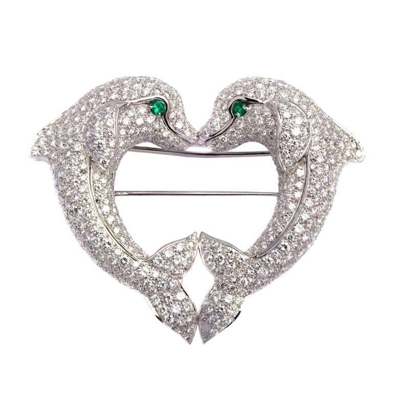 Cartier A Heart-shaped Dolphins Brooch For Sale