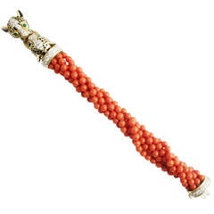 1970s David Webb Coral Diamond Gold Tiger Bracelet