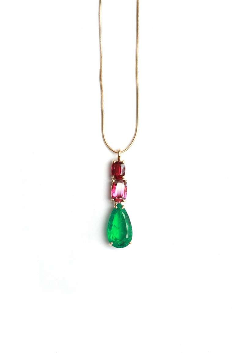 4.2 Carat Colombian Emerald and Tourmaline Pendant Necklace In Excellent Condition In New York, NY