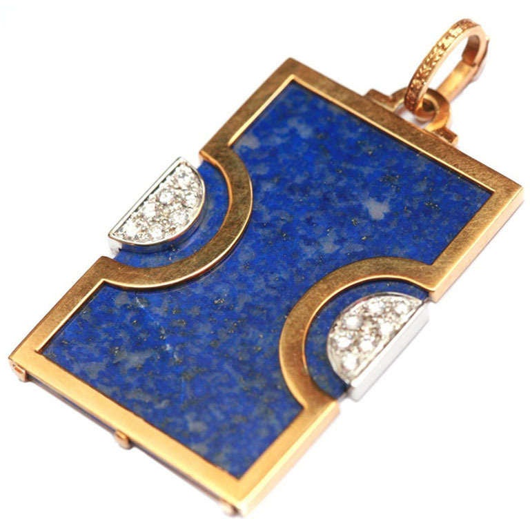 Lapis Diamond Gold Pendant