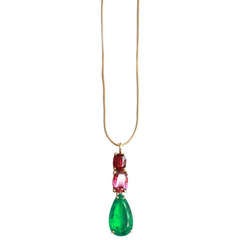 4.2 Carat Colombian Emerald and Tourmaline Pendant Necklace