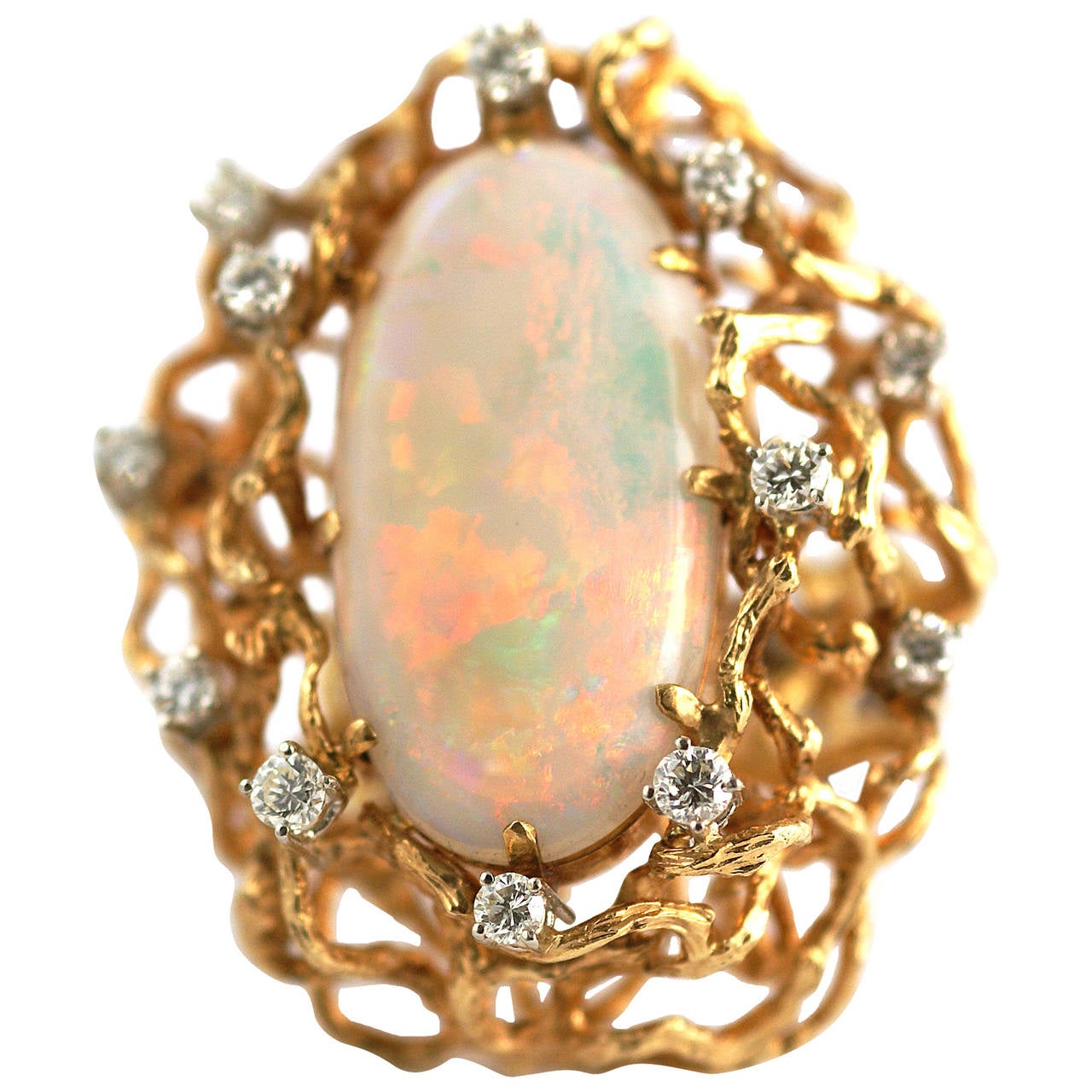 An Imposing Opal Diamond Gold Cocktail Ring at 1stDibs