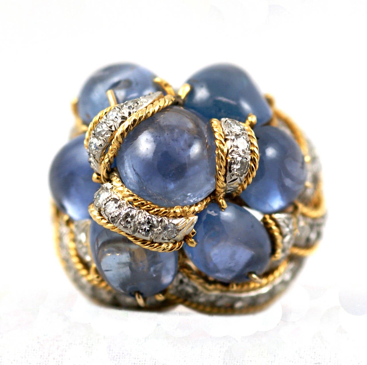 Cabochon Sapphire Diamond Gold Cocktail Ring In Good Condition In New York, NY
