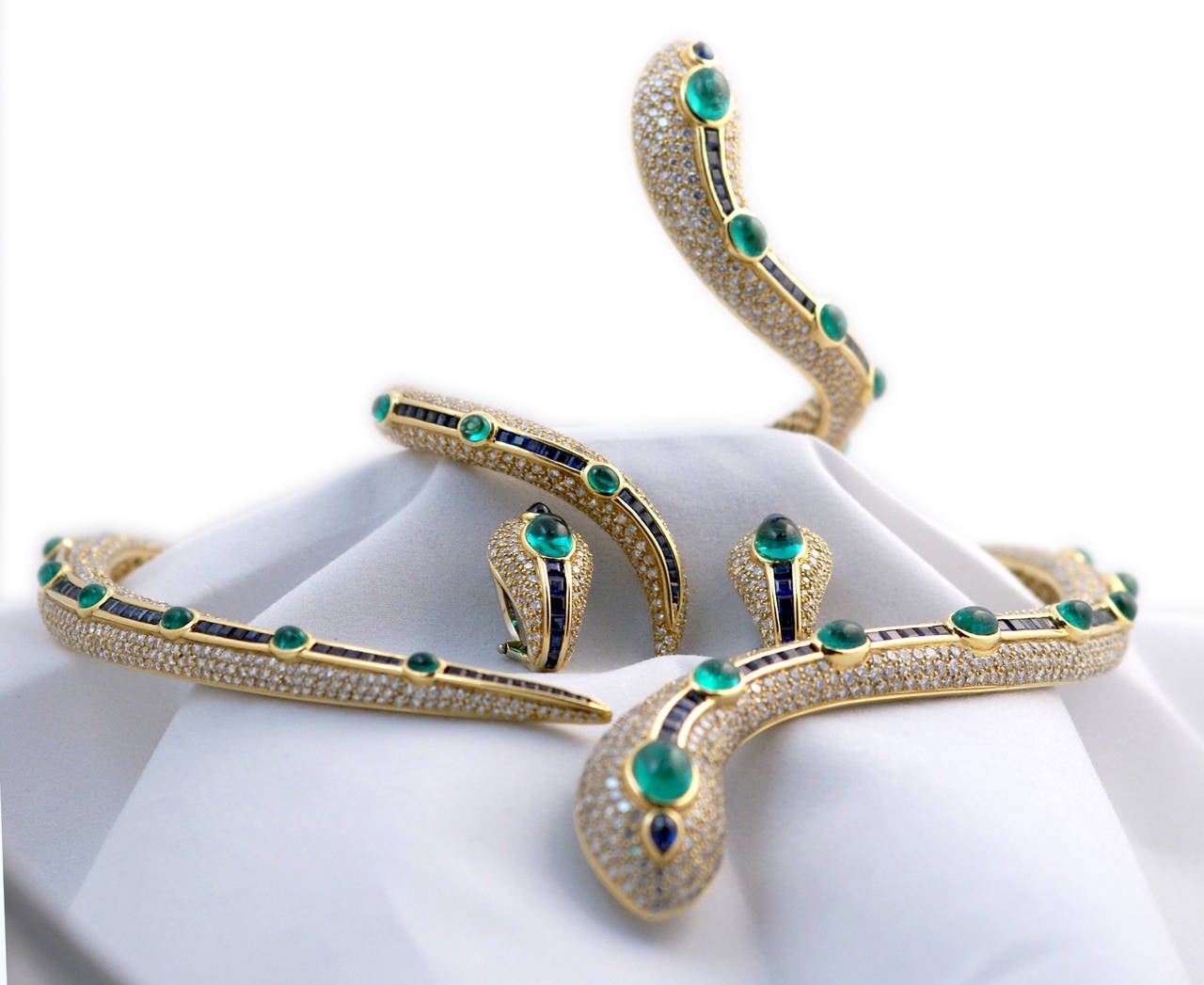 Important Emerald Sapphire Diamond Gold Snake Set 3