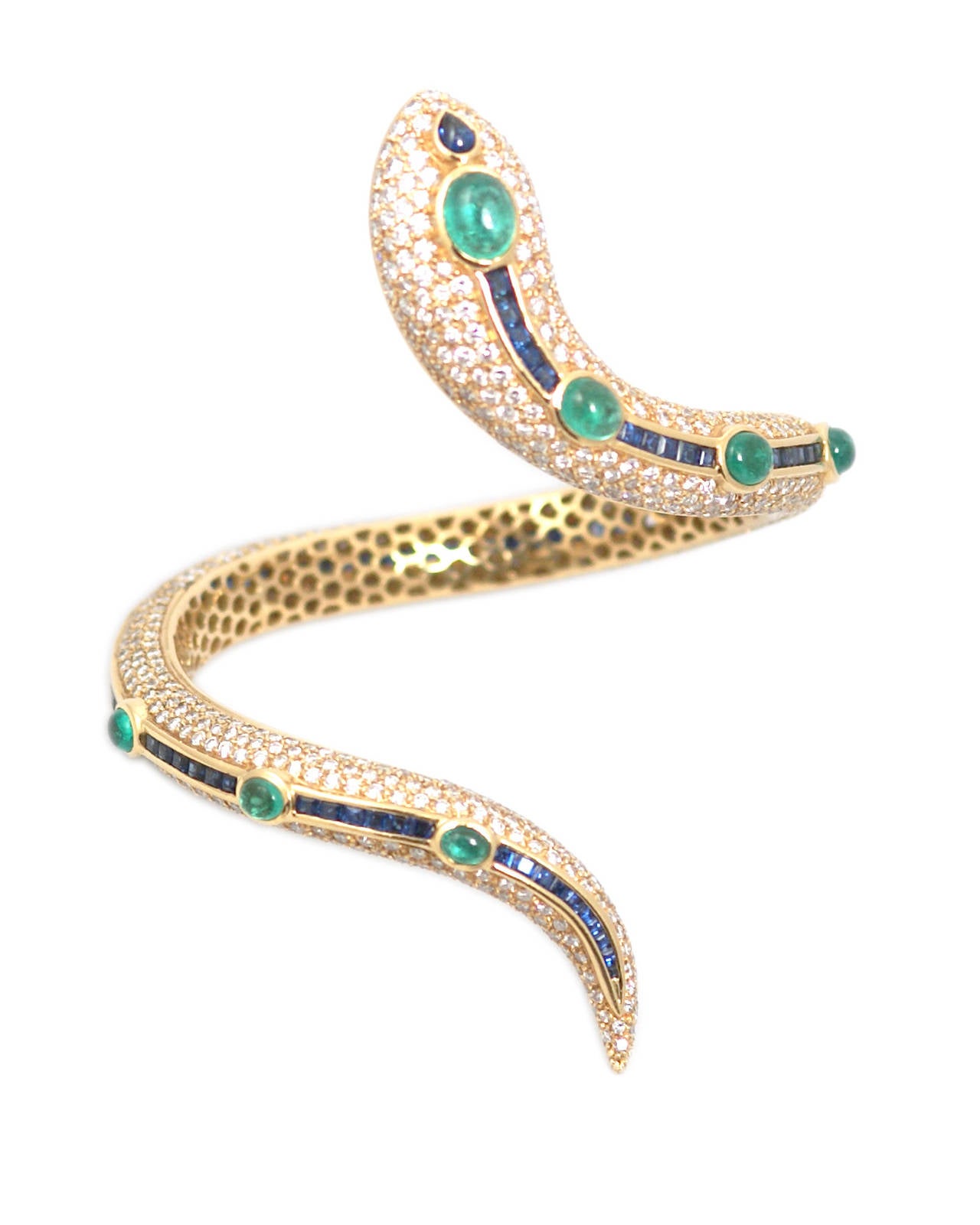 Women's Important Emerald Sapphire Diamond Gold Snake Set