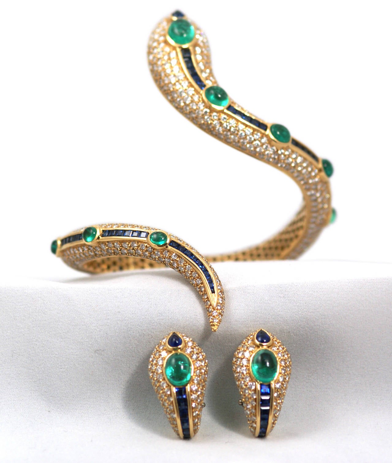 Important Emerald Sapphire Diamond Gold Snake Set 2