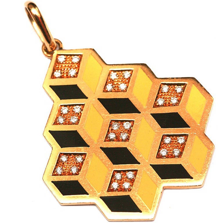 An Italian Enamelled Diamond Gold Pendant
