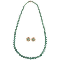 Vintage A Jade Bead Diamond Demi-Parure
