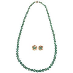 Retro A Jade Bead Diamond Demi-Parure