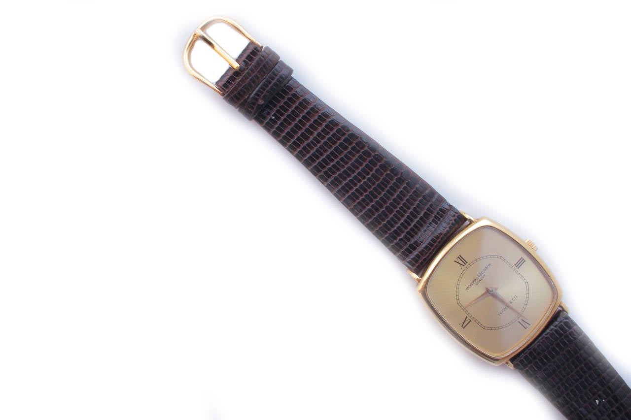 Vacheron & Constantin Yellow Gold Cusion Wristwatch Retailed by Tiffany & Co In Good Condition In New York, NY