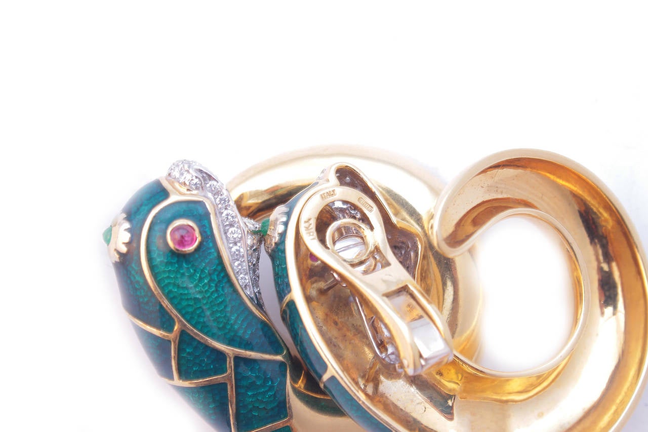 Women's Pair of Gem Set Diamond Gold Italian Animalier Earrings
