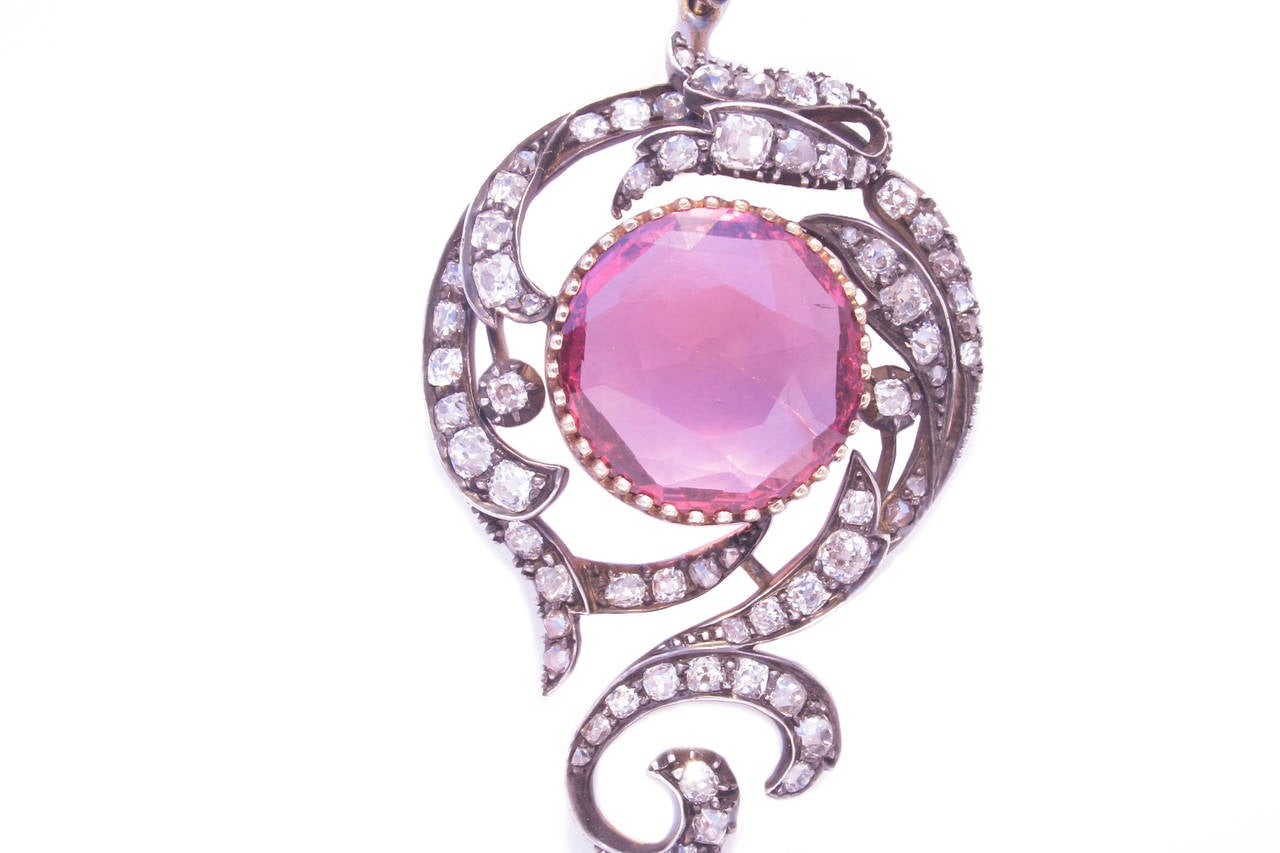 Victorian Antique Spinel Diamond Silver Gold Pendant For Sale