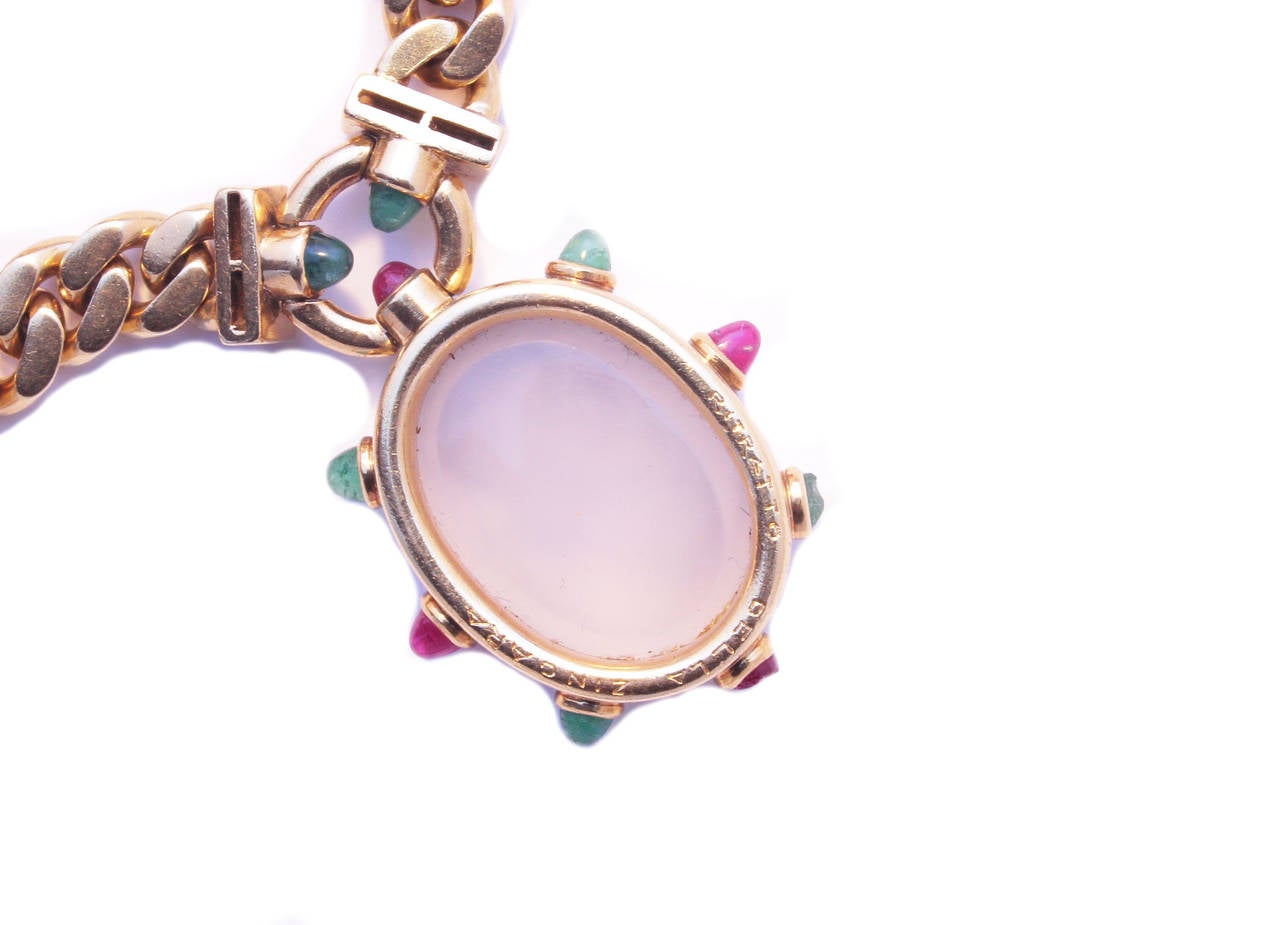 Bulgari Unusual Agate Ruby Emerald Diamond Pendant Necklace In Good Condition In New York, NY