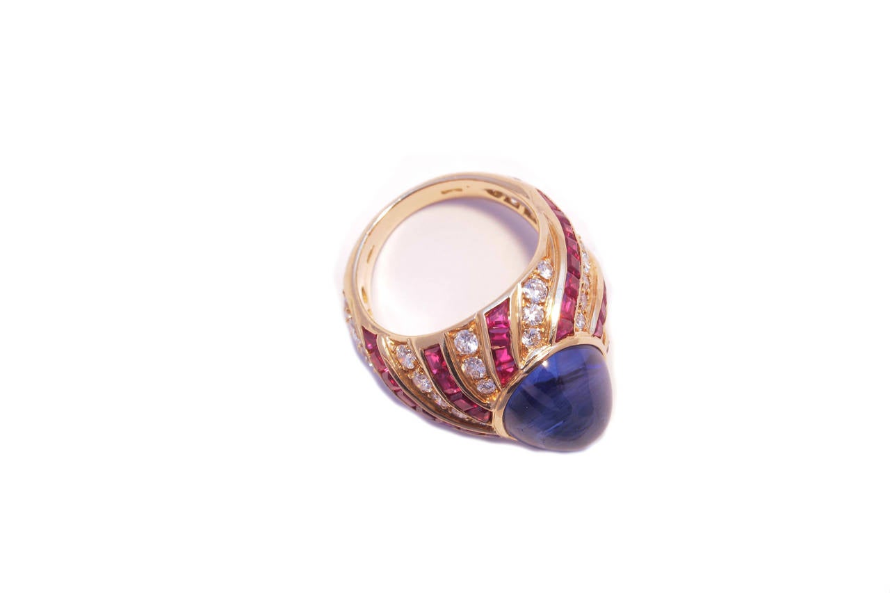 Illario Sapphire Diamond Ruby Gold Cocktail Ring In Excellent Condition In New York, NY