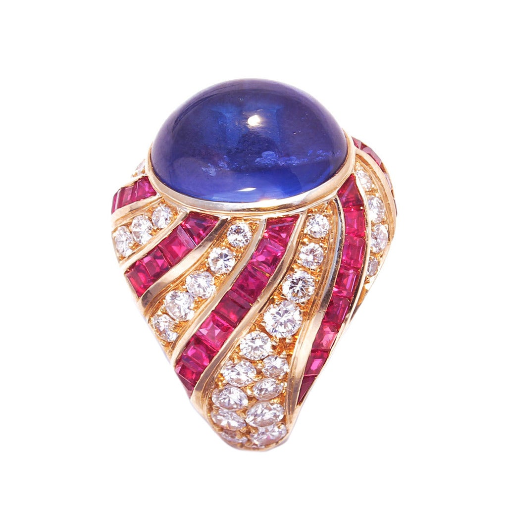 Illario Sapphire Diamond Ruby Gold Cocktail Ring