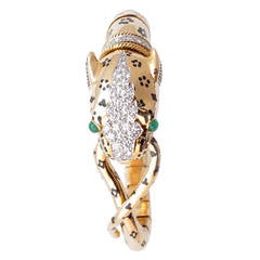 David Webb Unusual Emerald Diamond Gold Tiger Bracelet