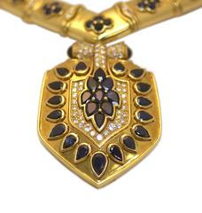 Bulgari 1960 Rare sapphire diamond gold Shield drop Necklace
