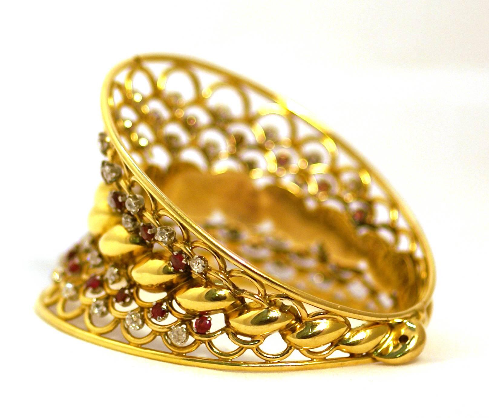 Women's Retro ruby diamond gold French Bangle bracelet