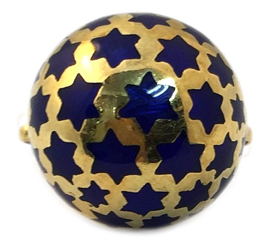 Chic Blue Enamel Gold dome RIng 
