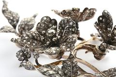 Antique Diamond Silver Gold En Tremblant Flower Brooch