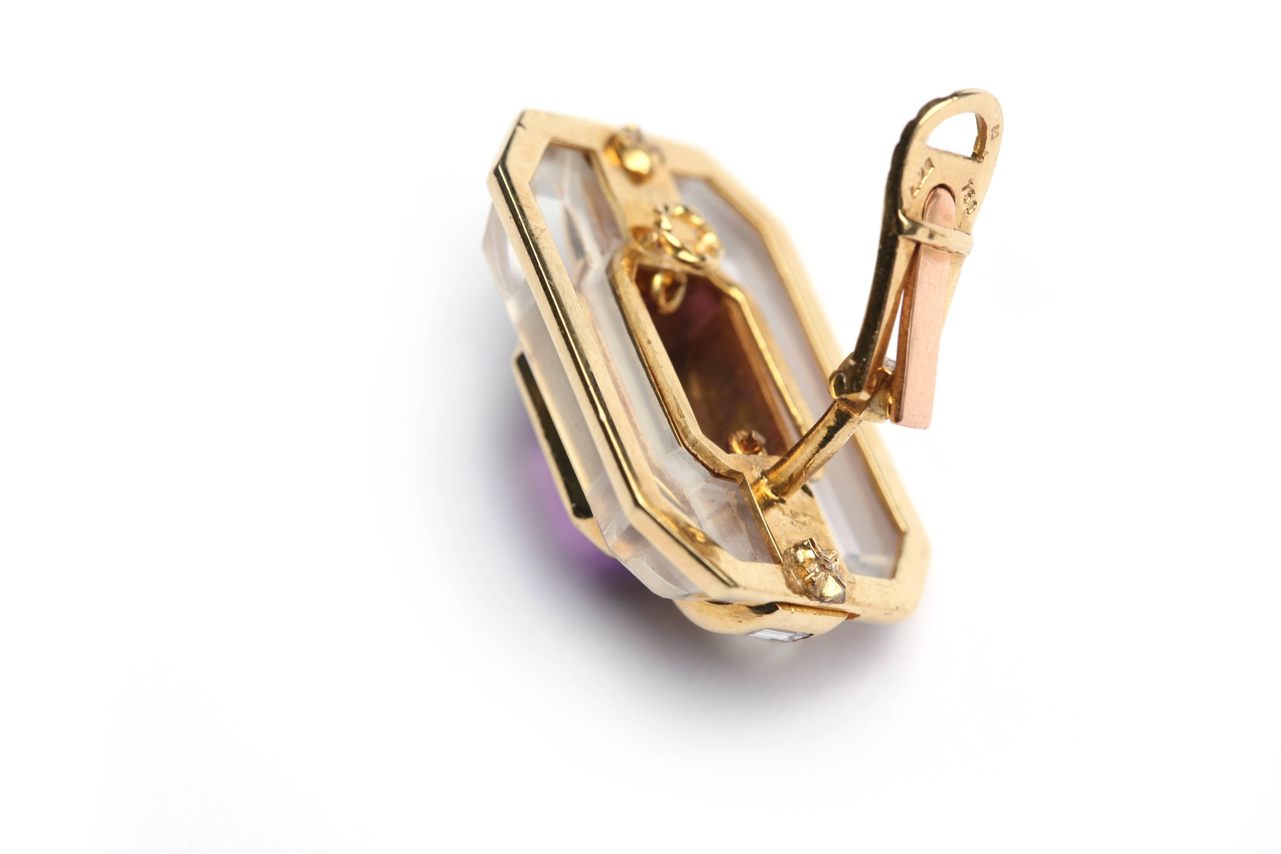 Bergkristall- Amethyst-Gold-Ohrclips im Zustand „Hervorragend“ im Angebot in New York, NY