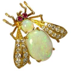 Van Cleef & Arpels Opal Ruby Diamond Gold Bug Pin 