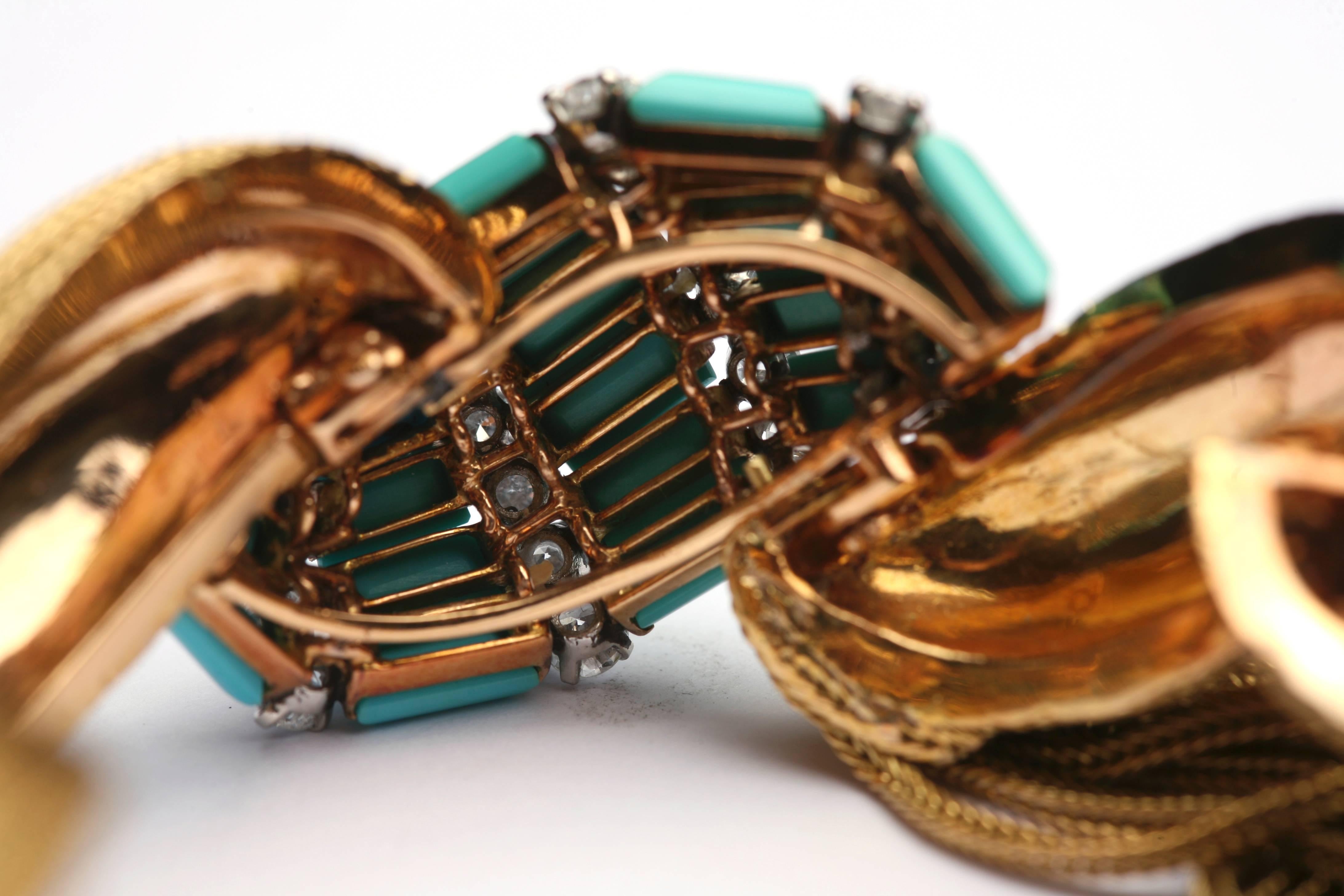 Women's Retro Turquoise Diamond Gold Bracelet 