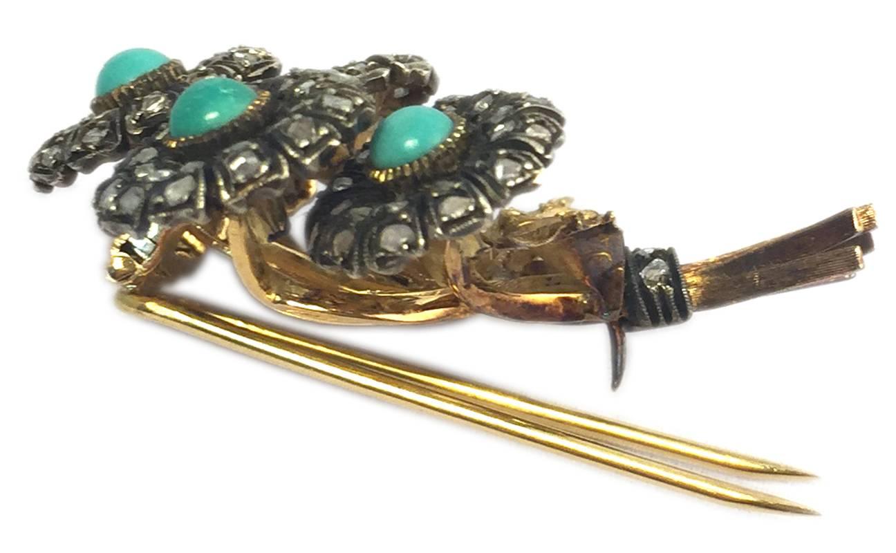 Buccellati Turquoise Diamond Bouquet Brooch  In Excellent Condition For Sale In New York, NY