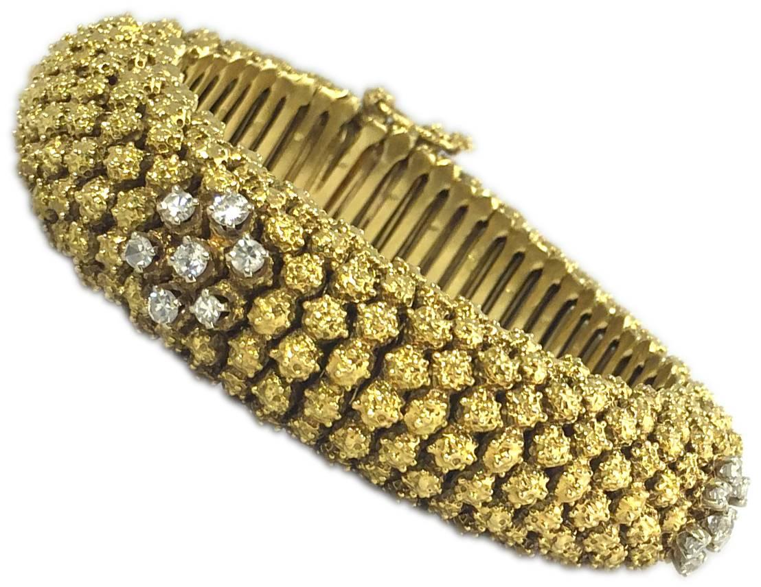 Retro Chic Diamond Gold Filigree Bracelet For Sale