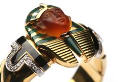Paolo Gucci Citrine Enamel Diamond Gold Egyptian Revival Bracelet