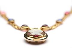 1970s Bulgari Cameo Agate Blue Topaz Tourmaline Gold Chain Necklace