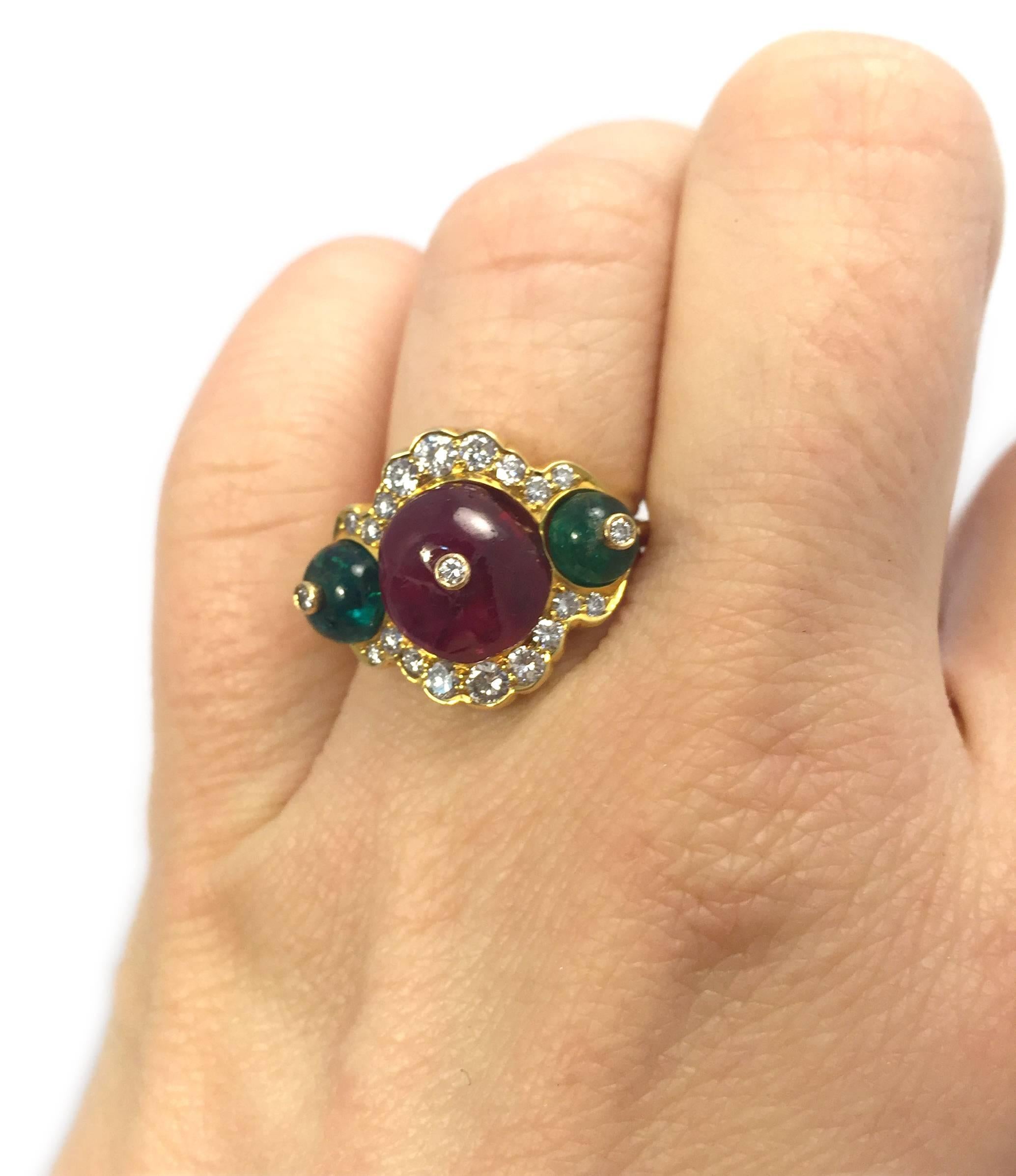 Women's Spinel Emerald Diamond Gold Ring  For Sale