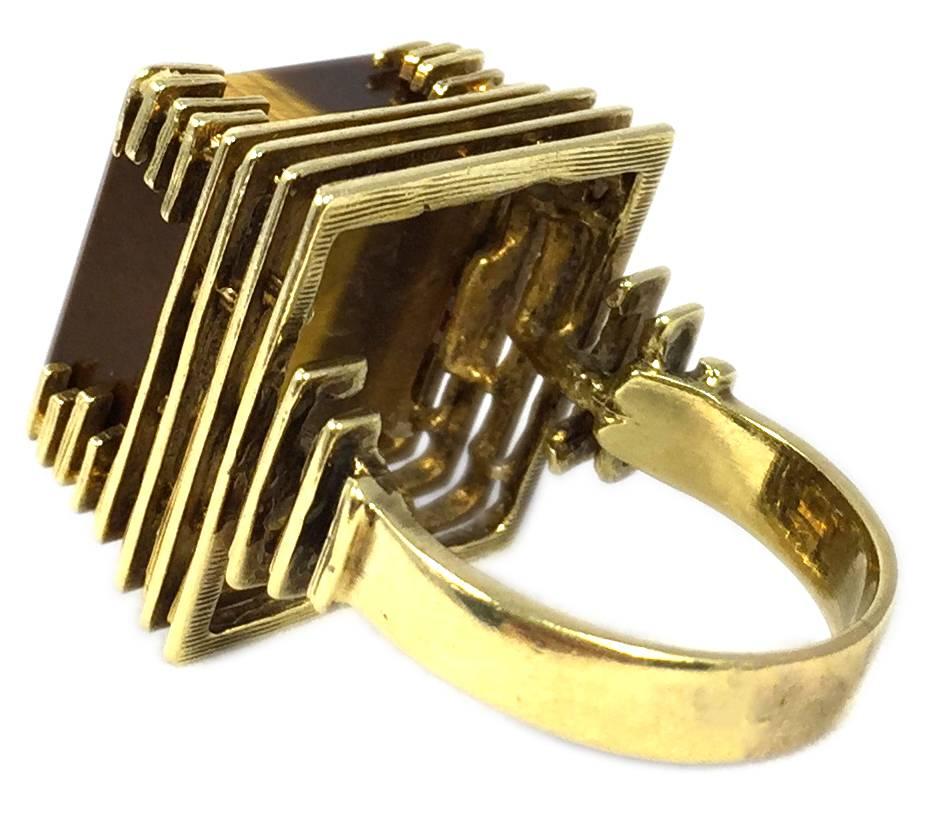 Women's or Men's 1970s Tiger Eye Gold Ring