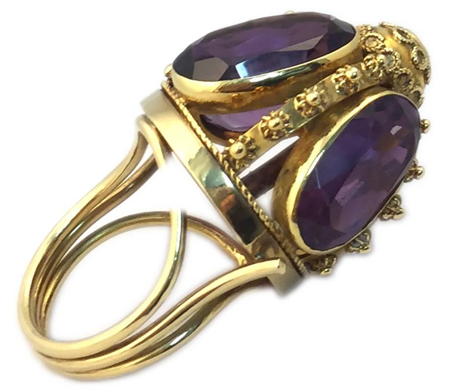Oval Cut Antique Amethyst Diamond Gold Ring For Sale