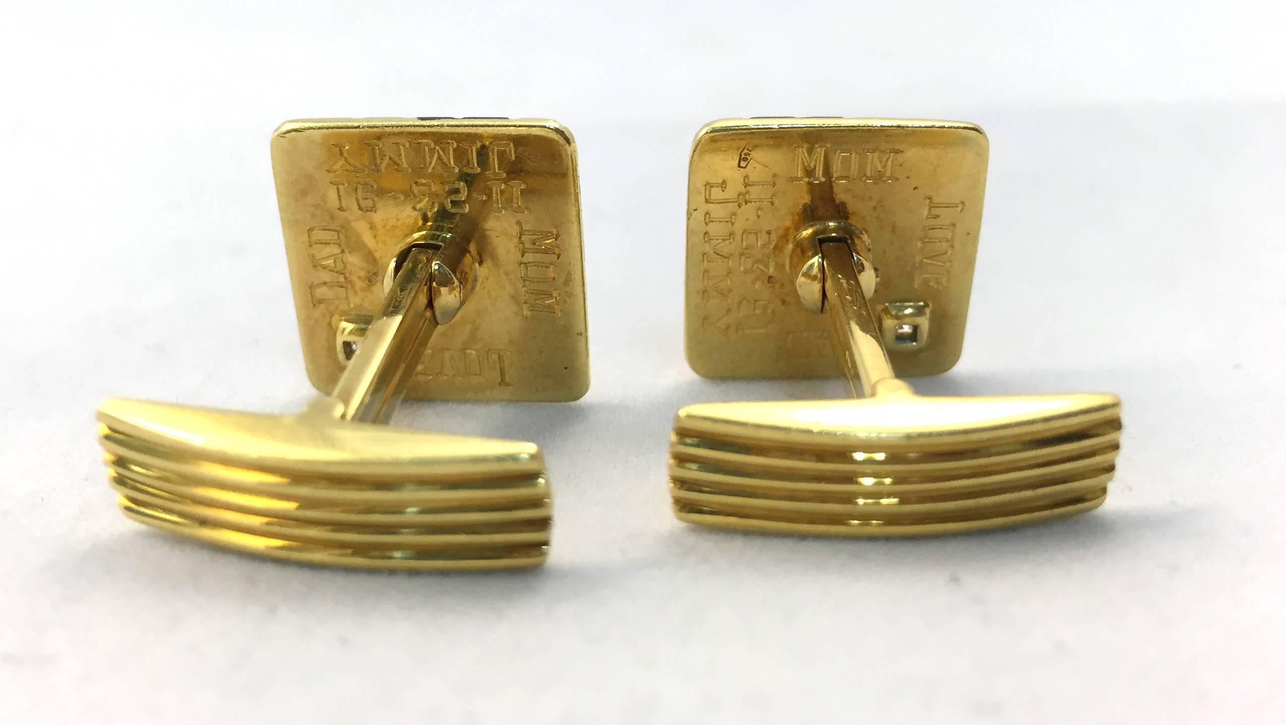 1960s Enamel Diamond Gold Cufflinks  In Excellent Condition For Sale In New York, NY