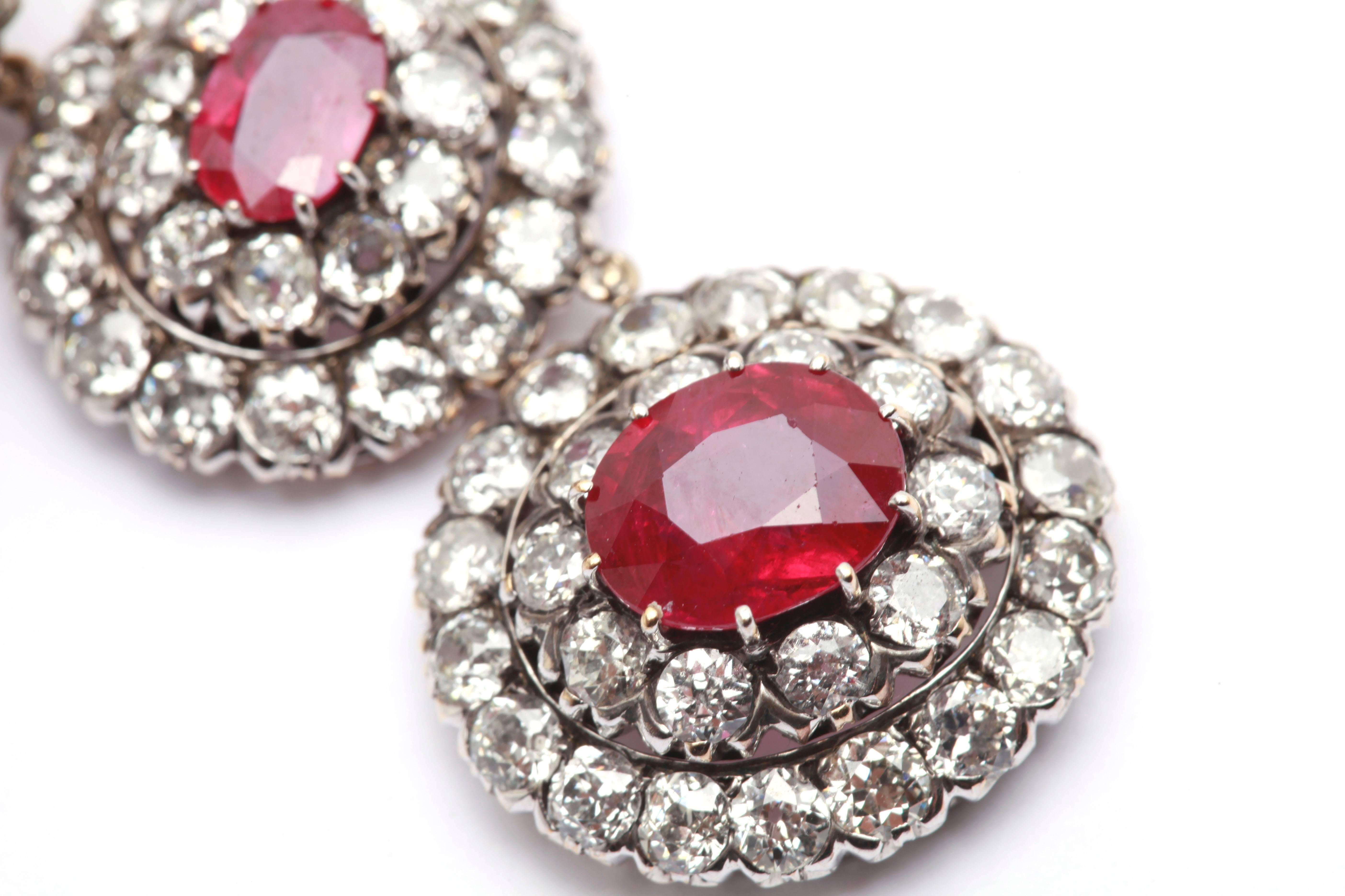 Women's 1930s Important Burma Ruby Diamond Platinum Ear Pendants  For Sale