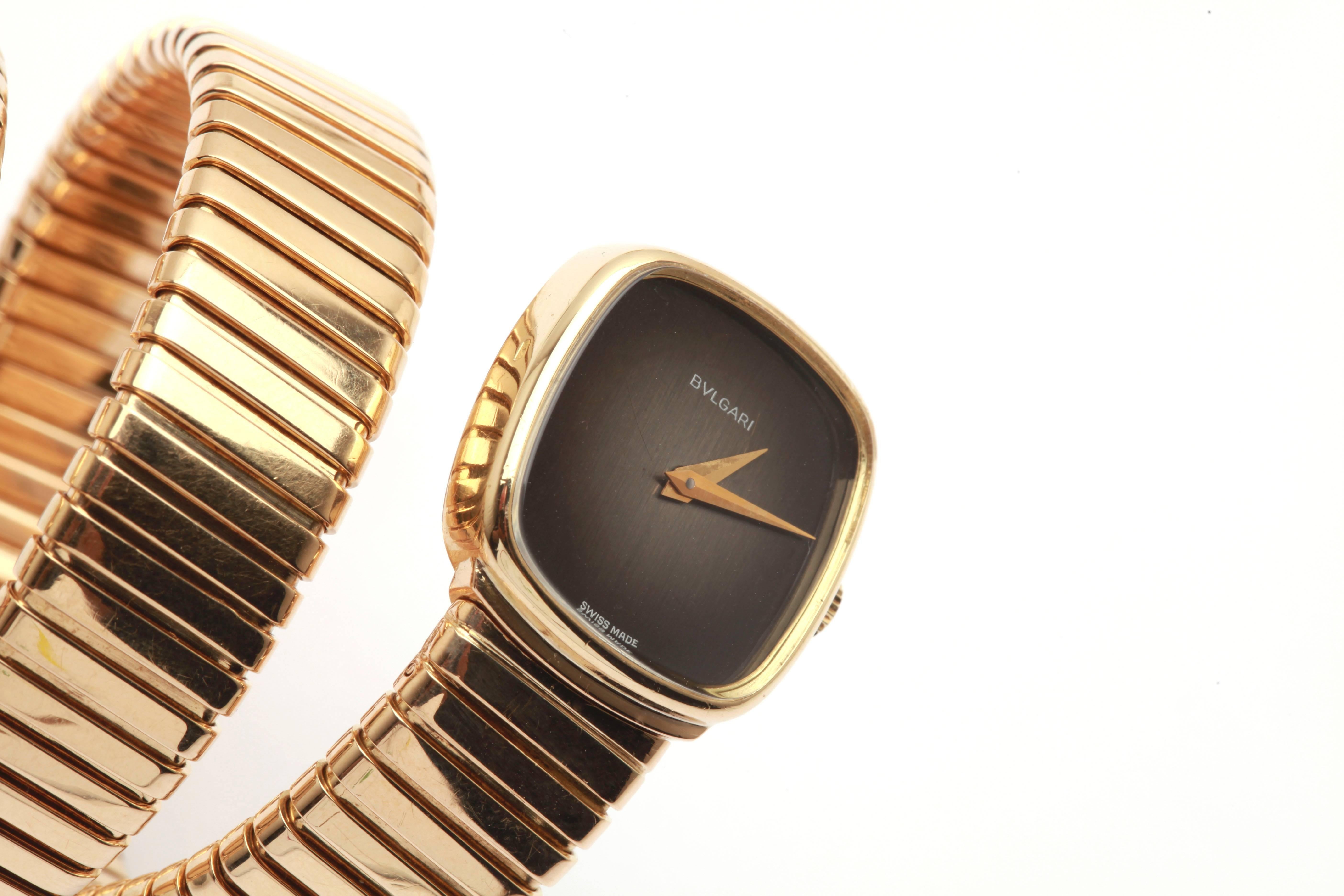 Bulgari Lady's Black Dial Tubogas Wristwatch In Excellent Condition In New York, NY