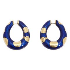 Bulgari Blue Enamel and Gold Hoop Earrings 12