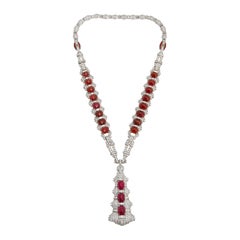 Magnificent Art Deco Ruby Diamond Sautoir Necklace