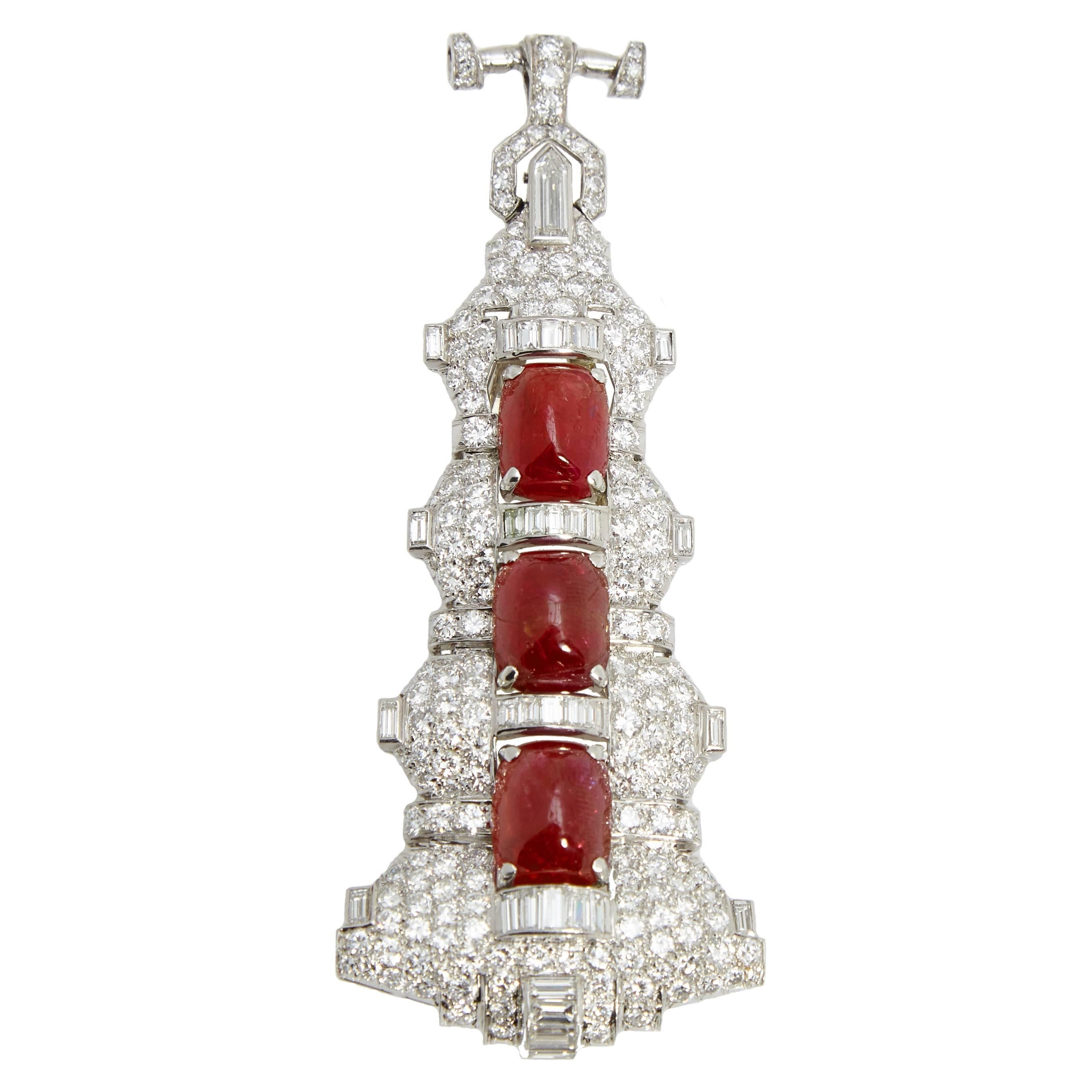 Prächtige Art Déco  Sautoir Halskette mit Rubin und Diamant (Gemischter Schliff)