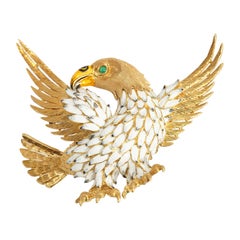 Enamel Gold Eagle Brooch