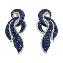 Invisible Set Sapphire and Diamond Ear Pendants