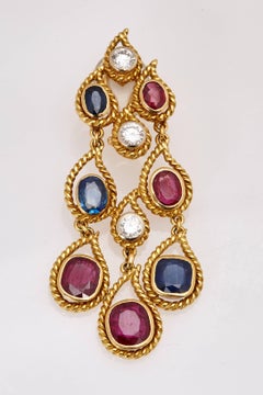 Ruby Sapphire Diamond Ear Pendants