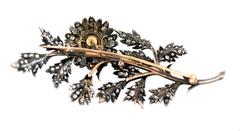 Antique French Diamond Silver Gold “Tremblant” Flower Brooch