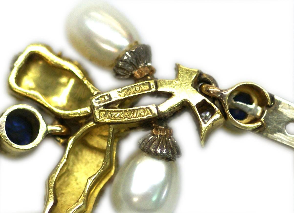 Cazzaniga A Pear Sapphire and Gold Folate Design Necklace  In Excellent Condition In New York, NY