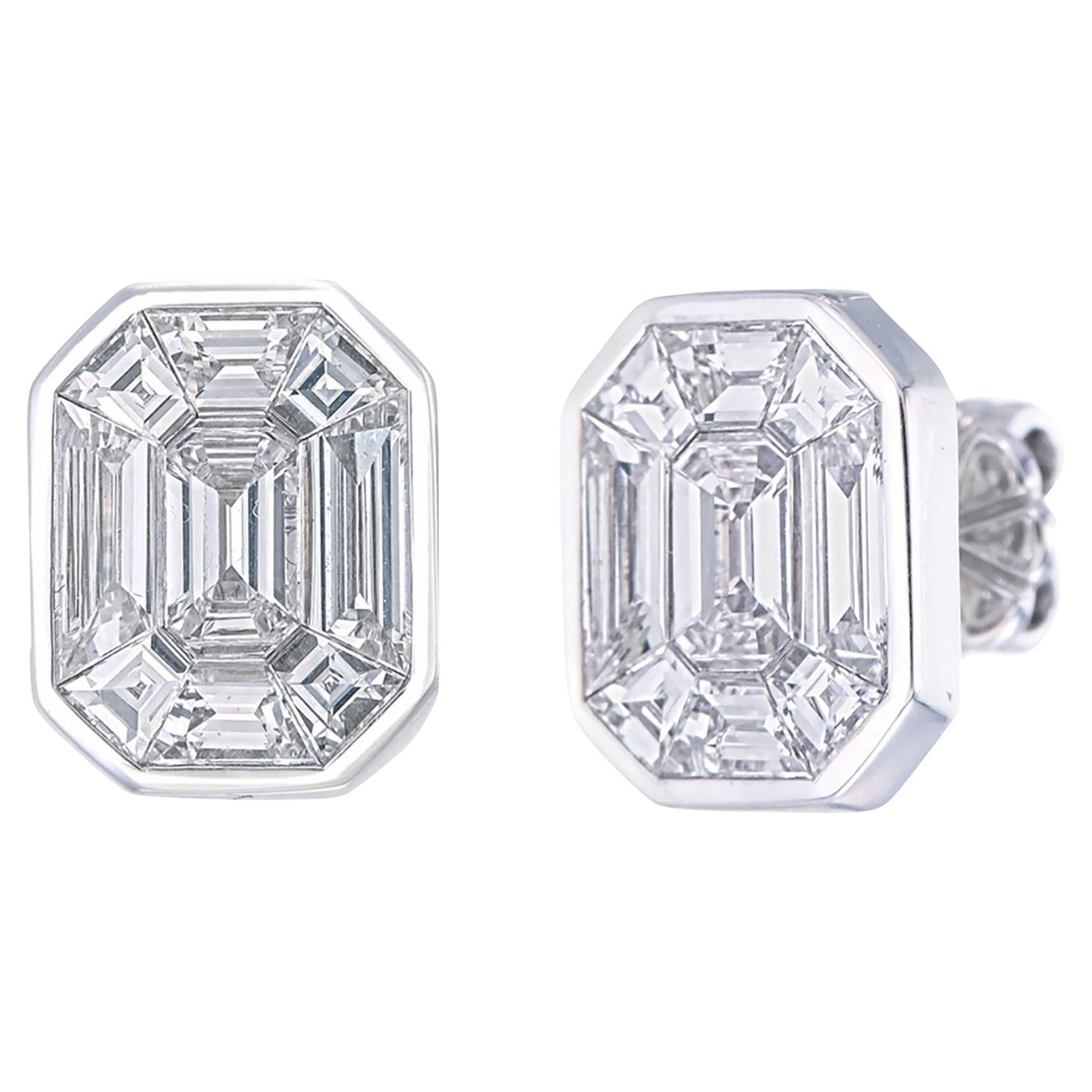 2 carats face visible (chacun) Émeraude Pie-Cut  Boucles d'oreilles en diamant serti clos