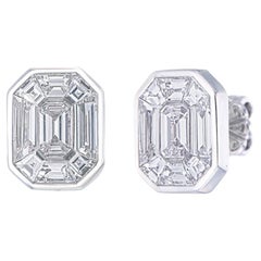 2 carat face up (each) Pie-Cut Emerald shape  Bezel set diamond stud Earrings
