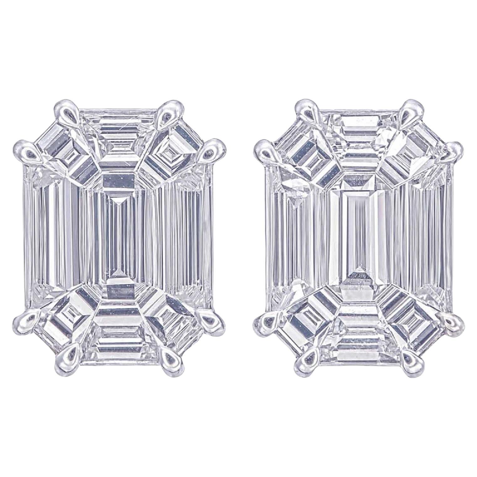 1 Carat Look Illusion Diamond Stud Earrings – 0.74ct Total in White Gold