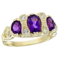 Améthyste et saphir blanc Bague de style vintage en or jaune 9K massif