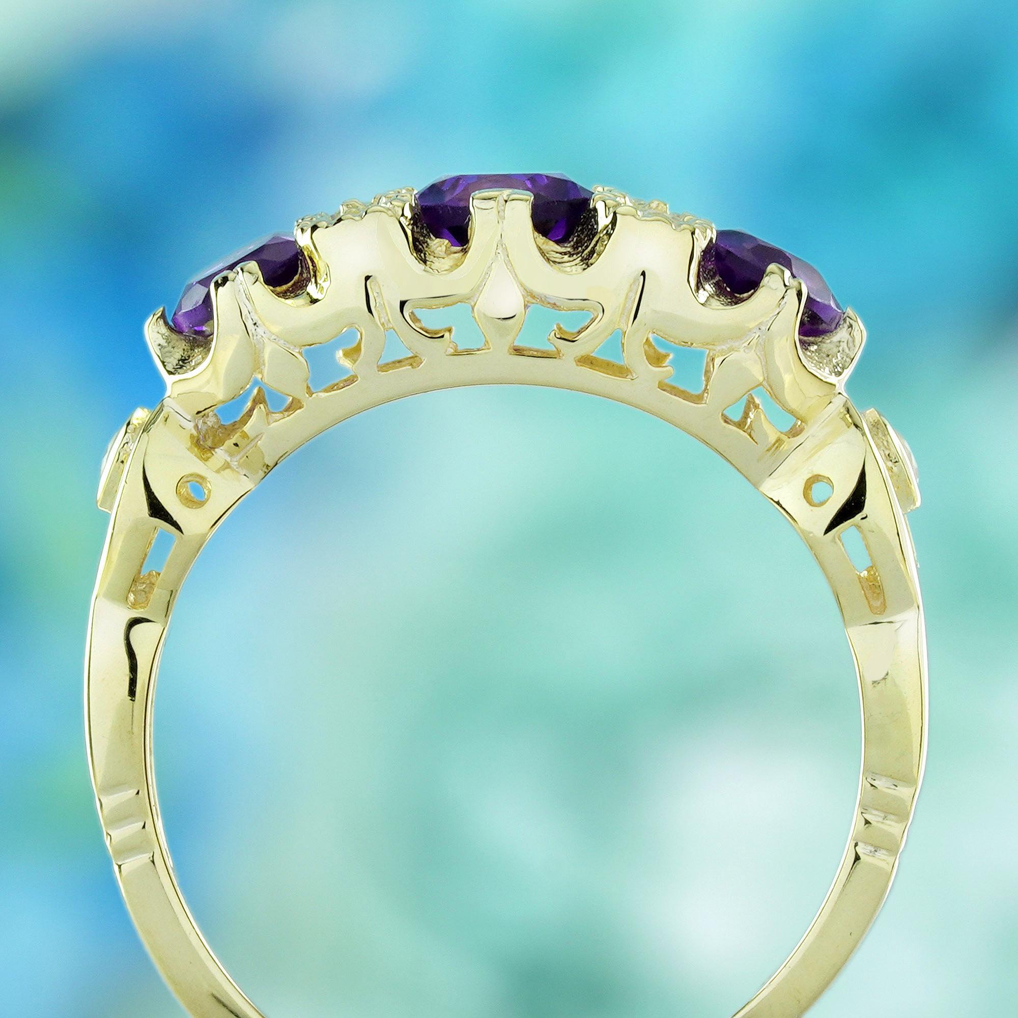 Améthyste et saphir blanc Bague de style vintage en or jaune 9K massif Neuf - En vente à Bangkok, TH